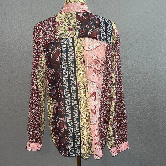 SOFT SURROUNDINGS LANGDON Paisley Patchwork Blouse Shirt Tie Front - NWT - PL - Picture 6 of 13